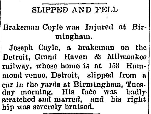 Brakeman Coyle Injured