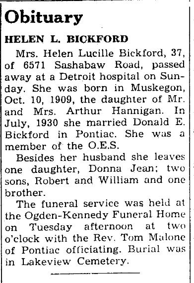 Obituary image for Bickford, Helen