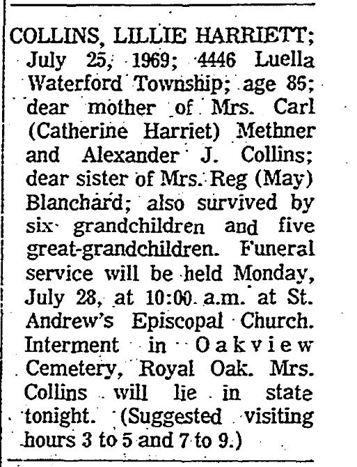 Obituary image for Collins, Lillie Harriet