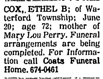 Obituary image for Cox, Ethel