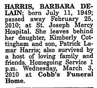 Obituary image for Harris, Barbara Delain