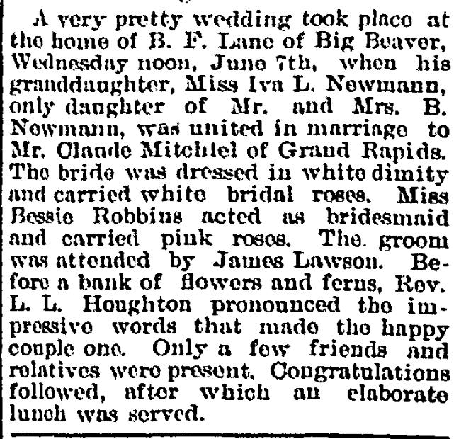 Mitchiel- Newmann Wedding - 1899