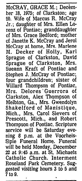 Obituary image for McCray, Grace M
