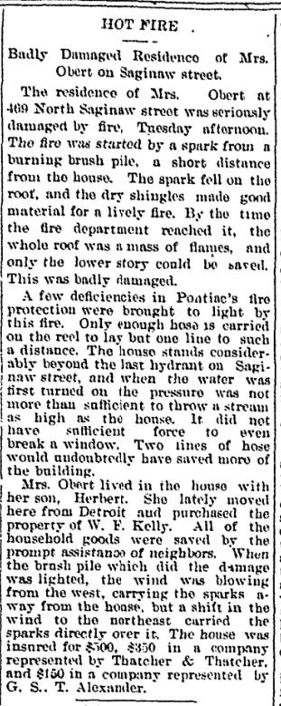 Mrs. Obert's Residence Burned