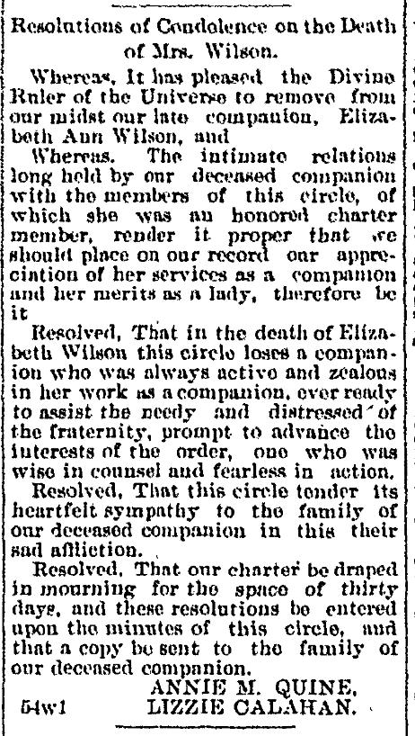 Obituary image for Wilson, Elizabeth - 1899