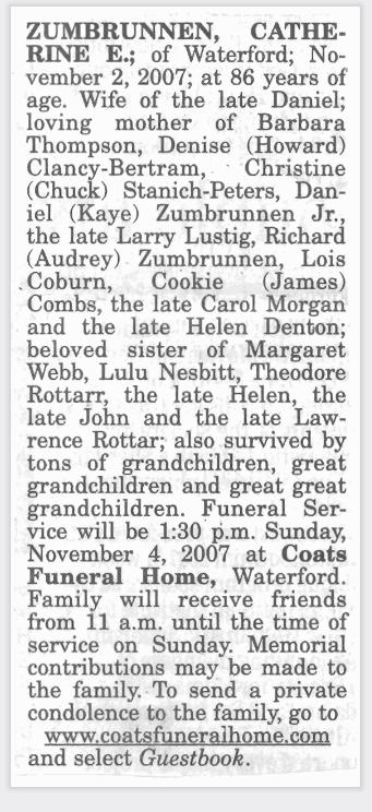 Obituary image for Zumbrunnen, Catherine E.