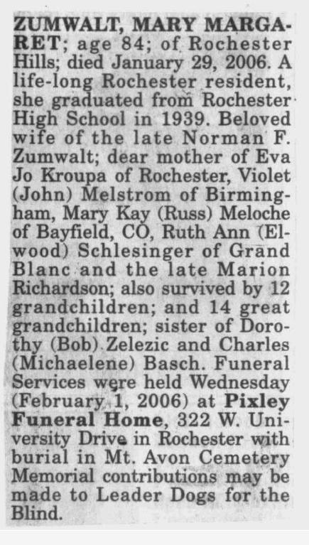 Obituary image for Zumwalt, Mary Margaret