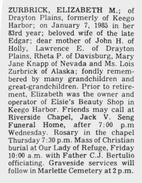 Obituary image for Zurbrick, Elizabeth M.