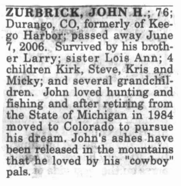 Obituary image for Zurbrick, John