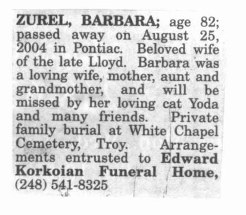 Obituary image for Zureal, Barbara